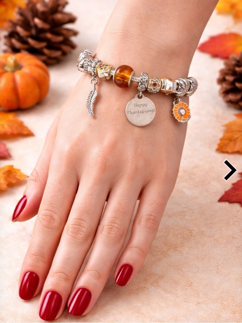 Vintage Willabee & Ward November Thanksgiving Themed Charm Bracelet Amber Silver